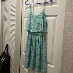 Small, teal, chiffon thin strap dress